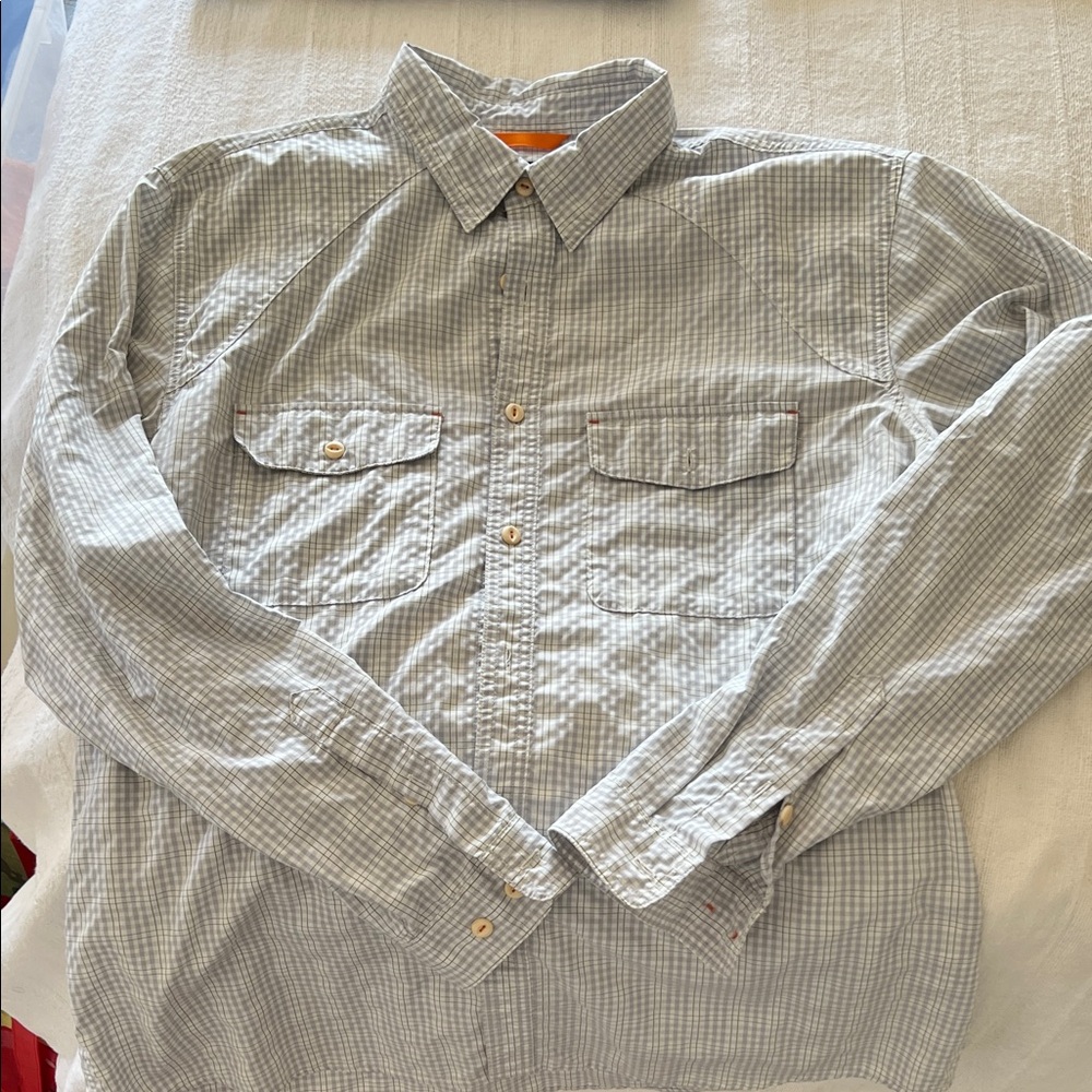 Orvis Light Gray Plaid Button Down Shirt
